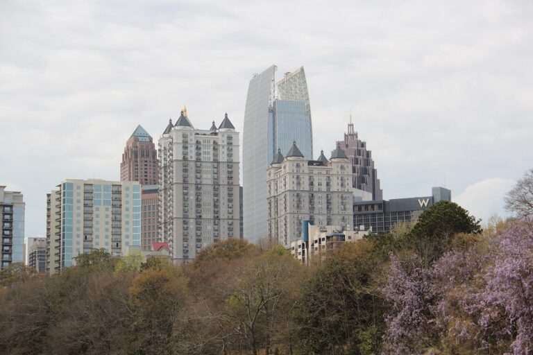 The Midtown Atlanta skyline seen across the lake from Piedmont Park