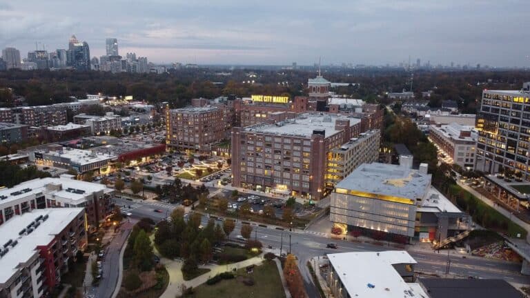 The Ponce City Market building seen from Historic Fourth Ward Park in Atlanta